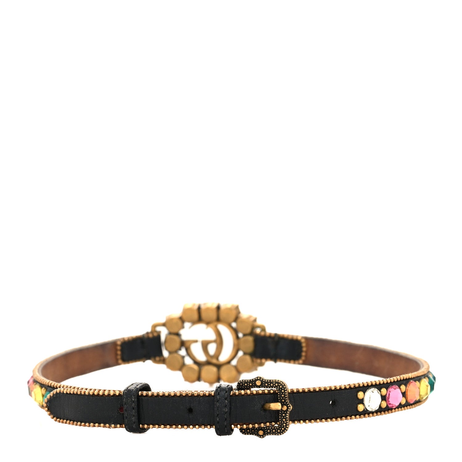 Gucci Calfskin Crystal Embellished Double G Choker Necklace Multicolor 3 of 4