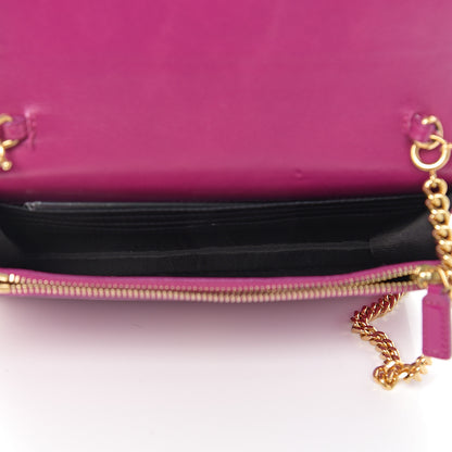 Saint Laurent Textured Patent Monogram Envelope Chain Wallet Electric Pink 4 of 9