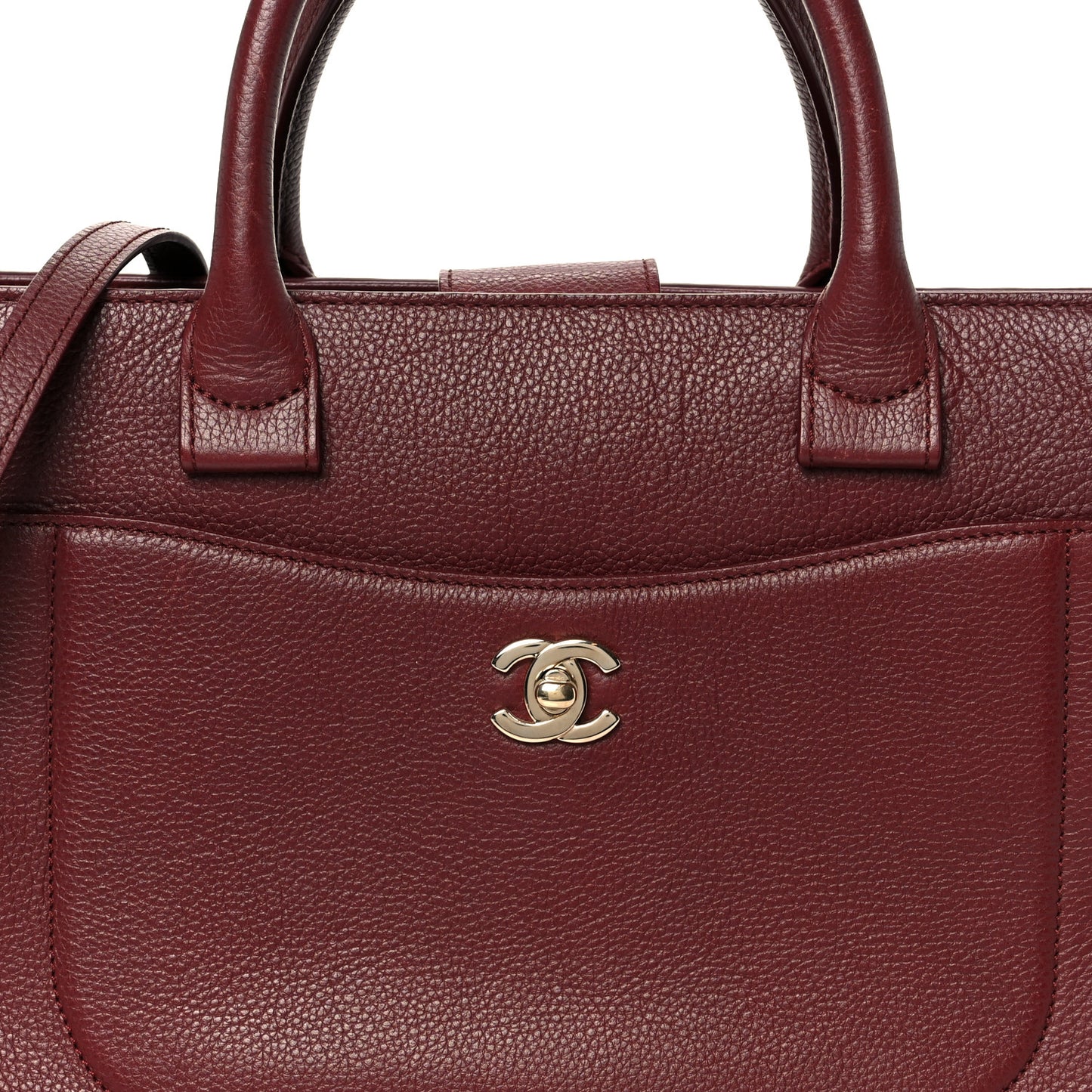 Grained Calfskin Small Neo Executive Shopper Tote Burgundy