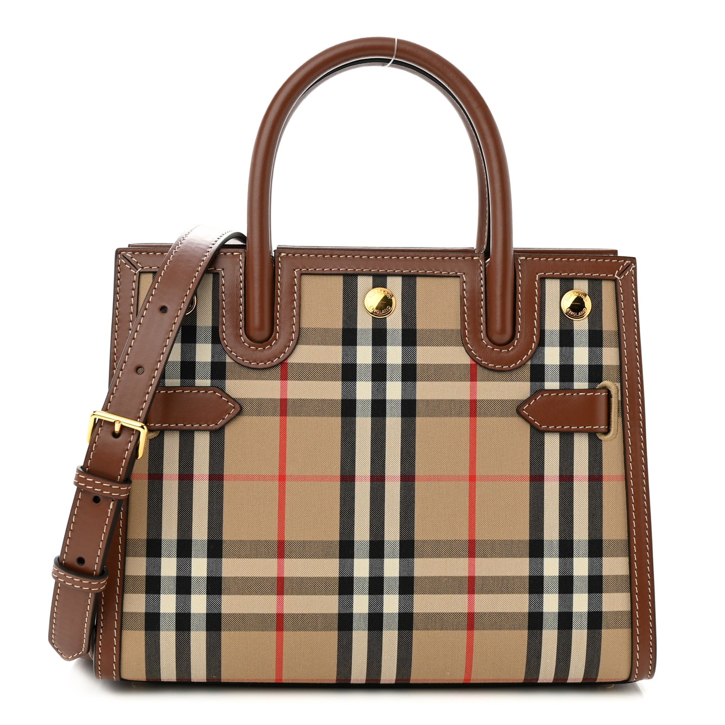 Calfskin Vintage Check Mini Two Handle Title Bag Archive Beige