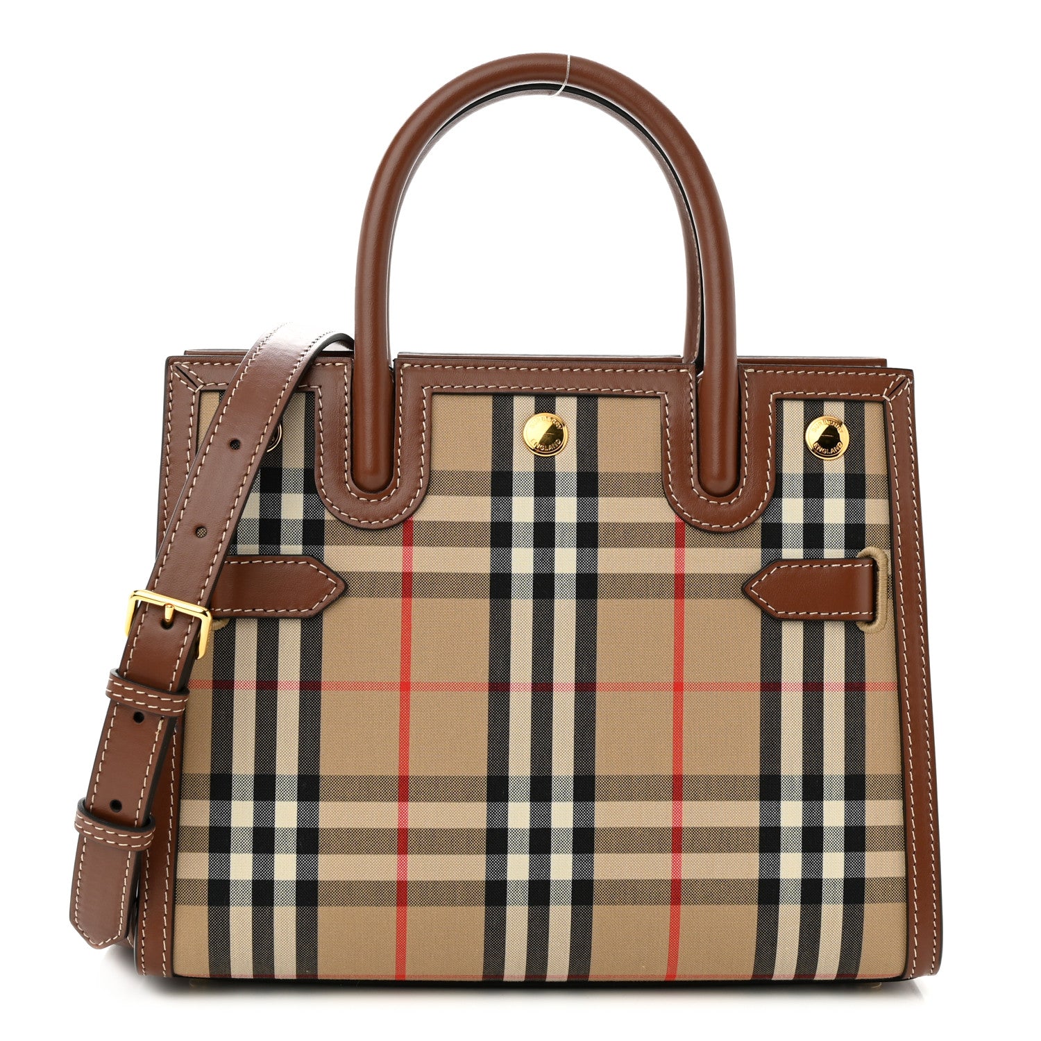 Burberry Calfskin Vintage Check Mini Two Handle Title Bag Archive Beige 1 of 9