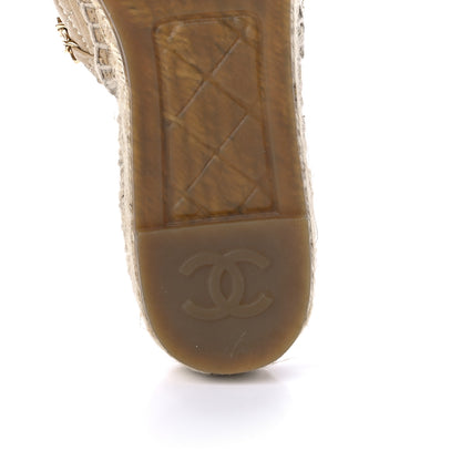 Chanel Metallic Calfskin Lambskin Grosgrain Quilted CC Chain Espadrille Mules 37 Gold Black 9 of 13