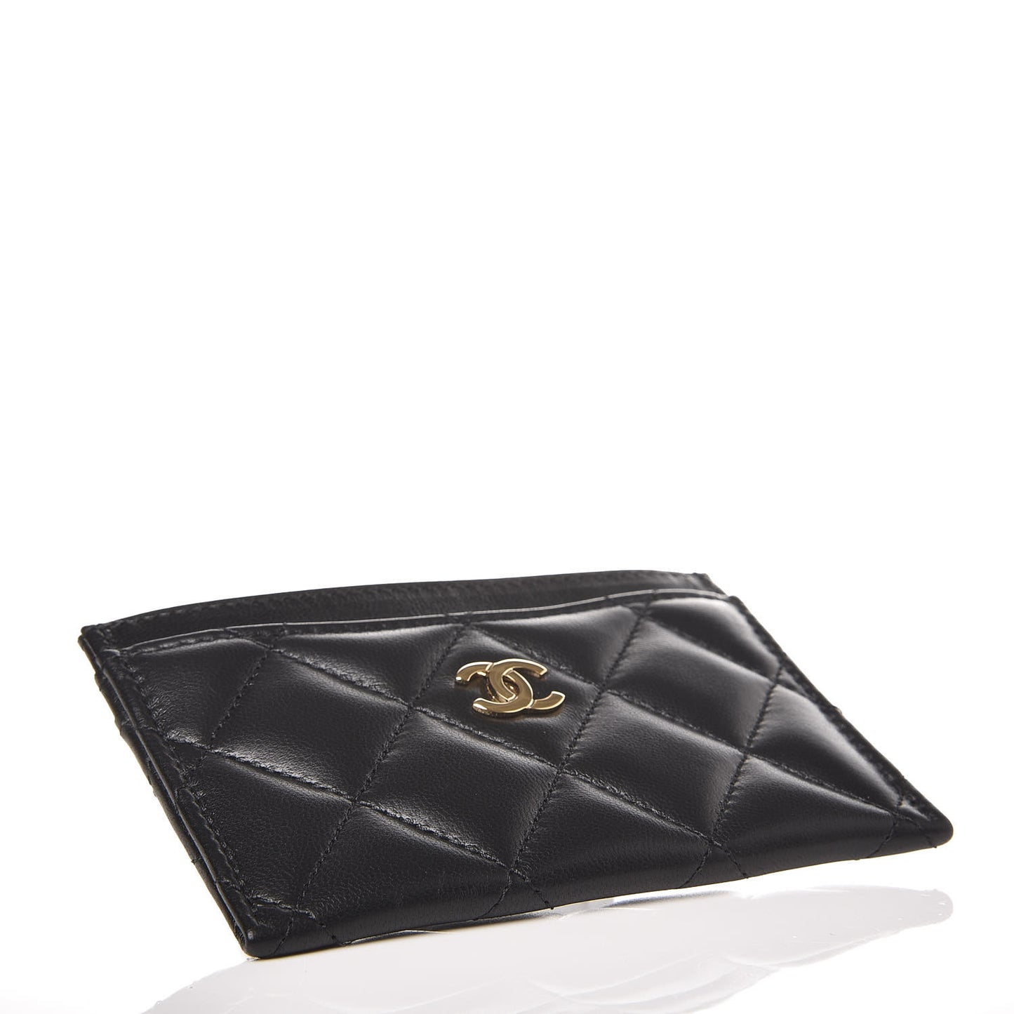 Lambskin Quilted Card Holder Black