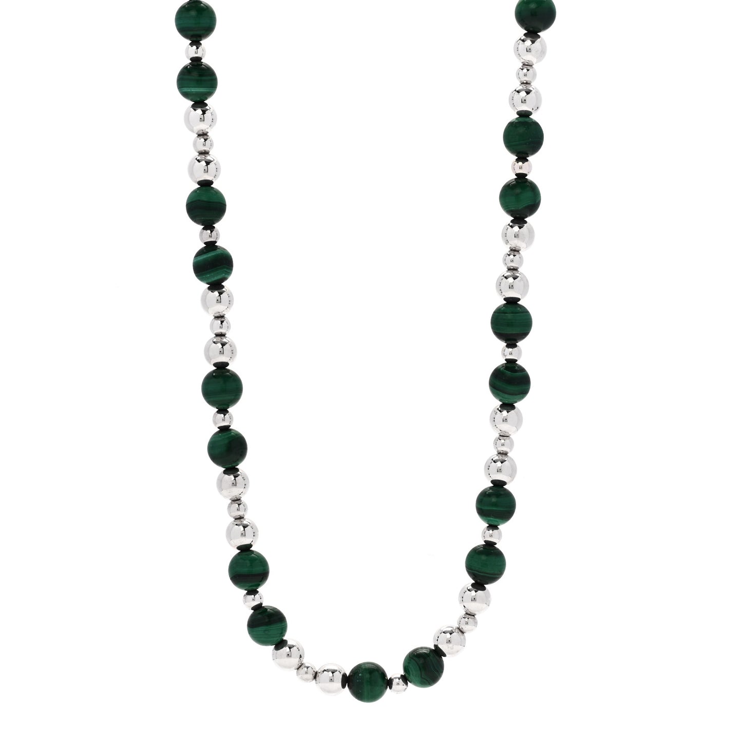 Sterling Silver Malachite Bead Necklace