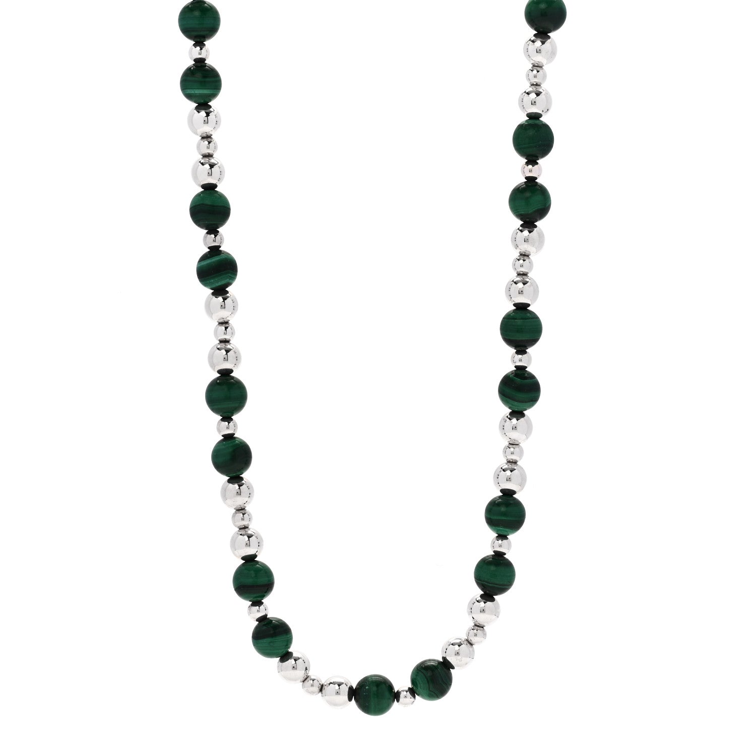 Tiffany Sterling Silver Malachite Bead Necklace 1 of 5