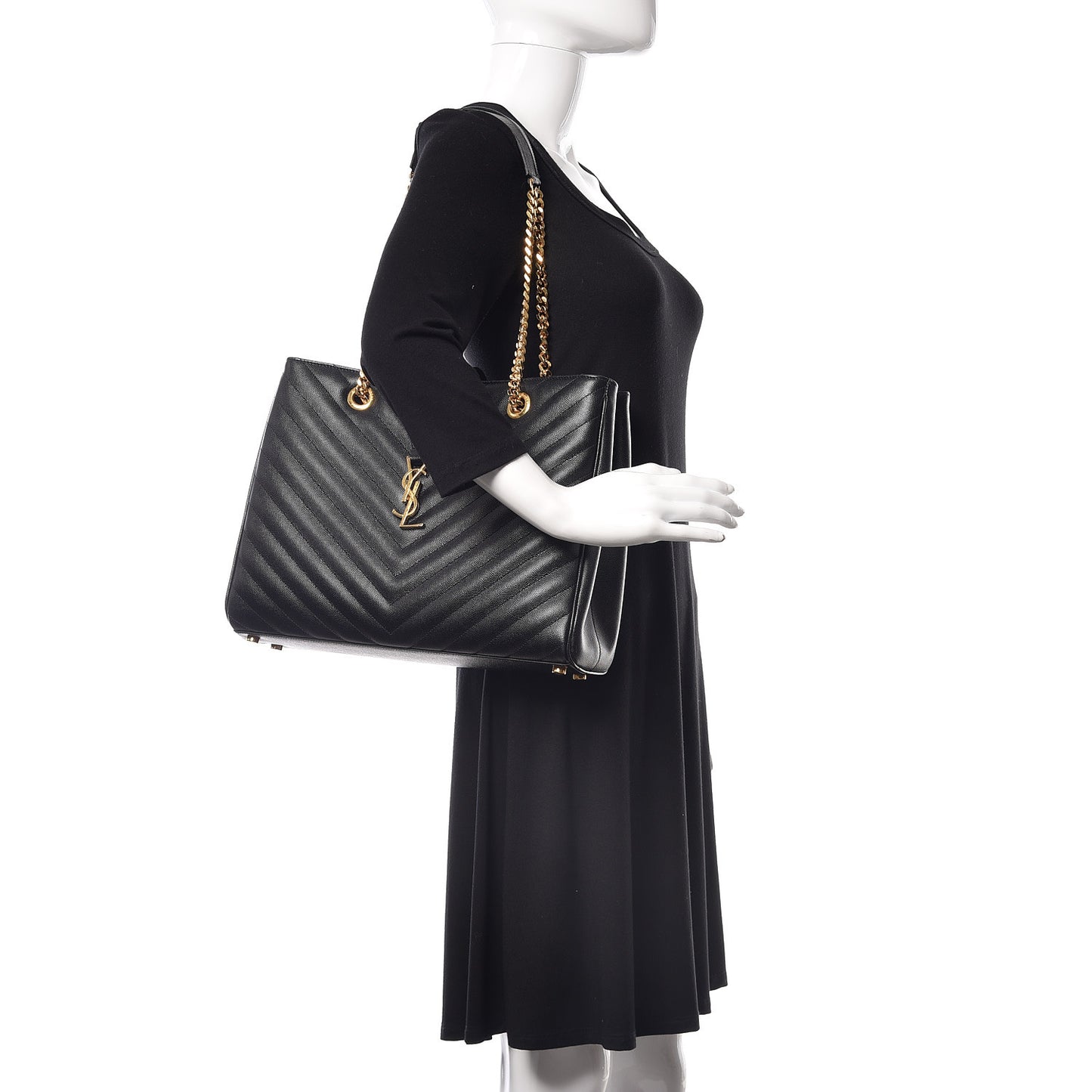 Grain De Poudre Matelasse Chevron Monogram Shopping Bag Black