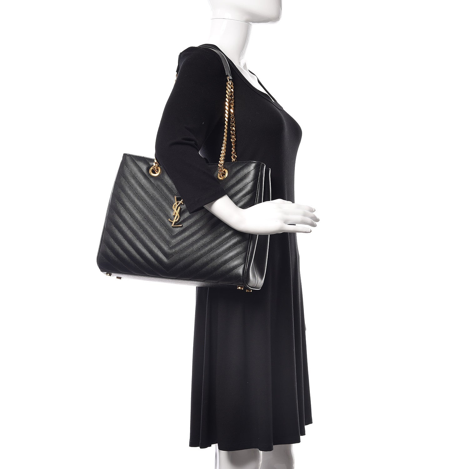 Saint Laurent Grain De Poudre Matelasse Chevron Monogram Shopping Bag Black 2 of 12