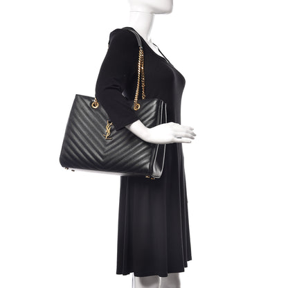 Saint Laurent Grain De Poudre Matelasse Chevron Monogram Shopping Bag Black 2 of 12