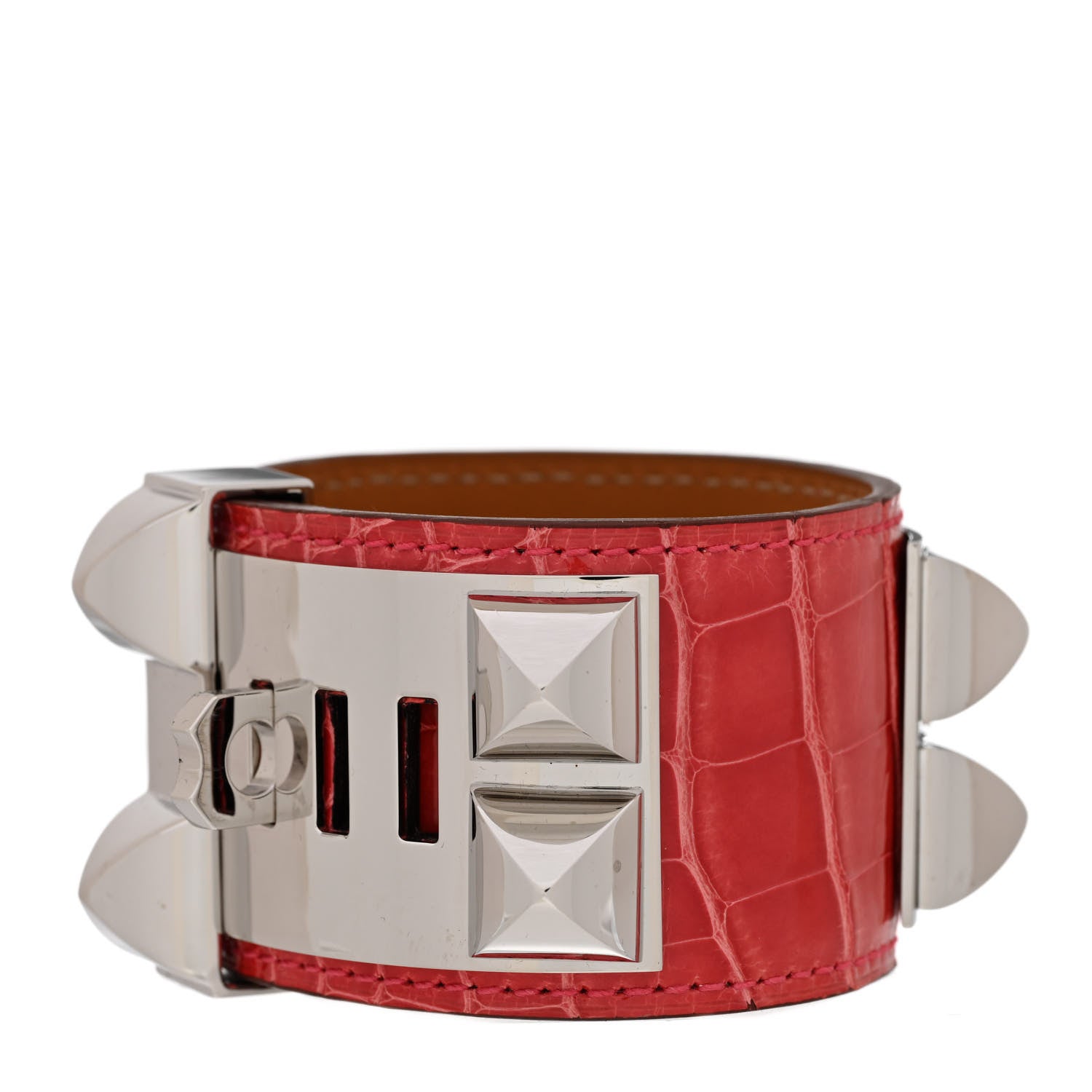 Hermes Shiny Alligator Collier De Chien CDC Bracelet S Rouge Casaque 3 of 7