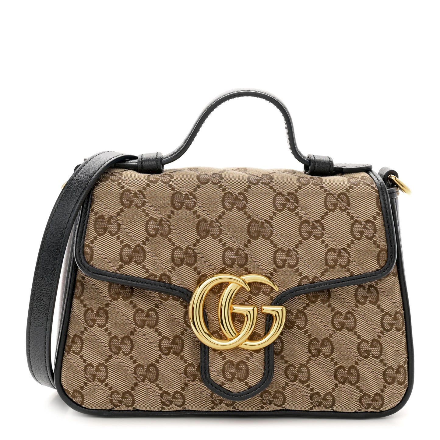 Monogram Azalea Calfskin Matelasse Diagonal Mini GG Marmont Top Handle Shoulder Bag Beige Ebony Black
