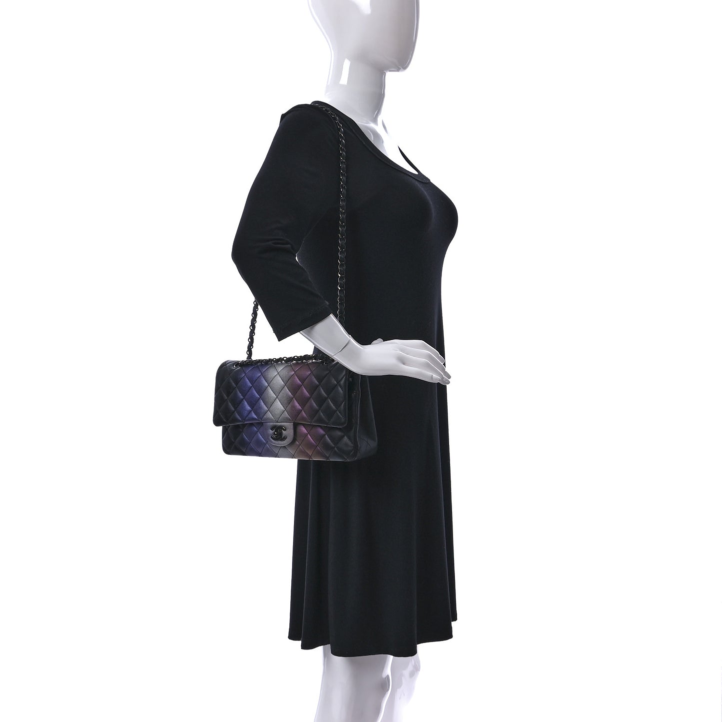 Calfskin Quilted Ombre Medium Double Flap Black