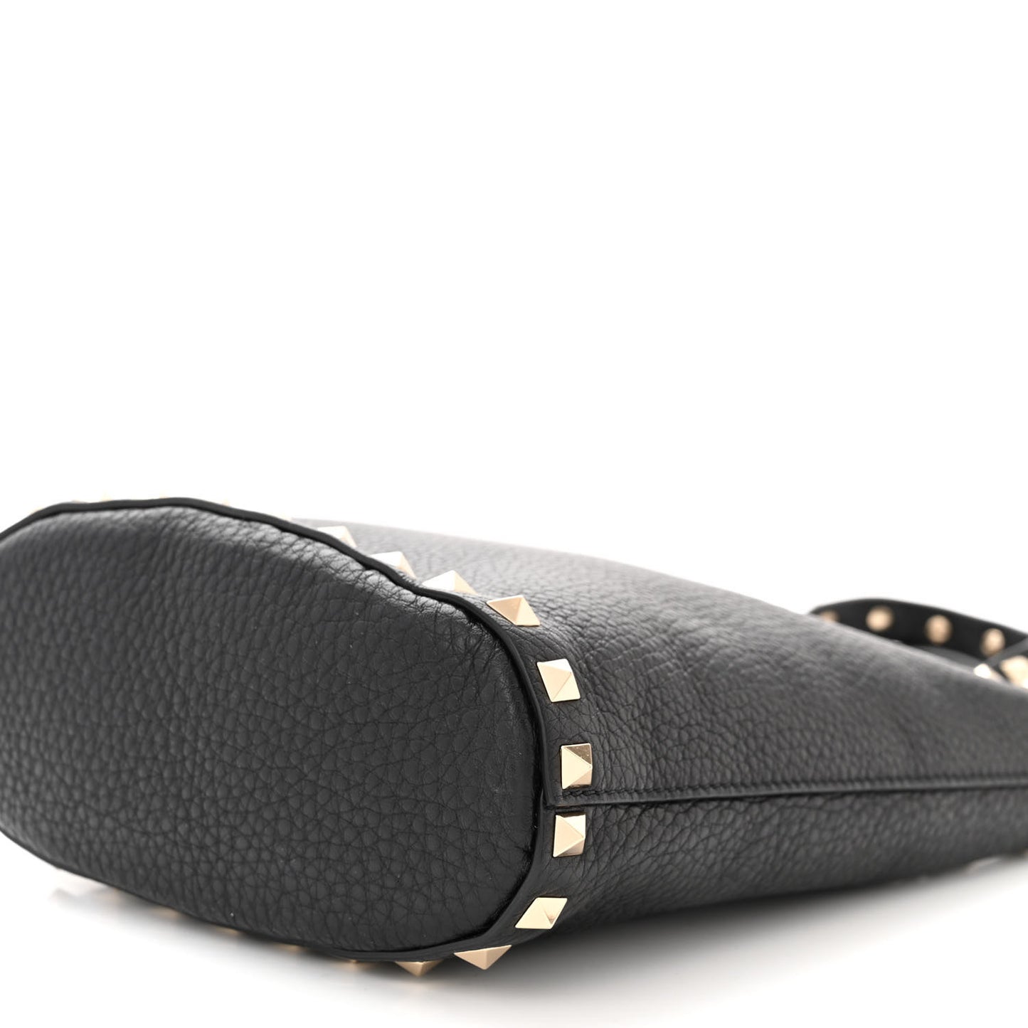 Pebbled Calfskin Rockstud Bucket Bag Black
