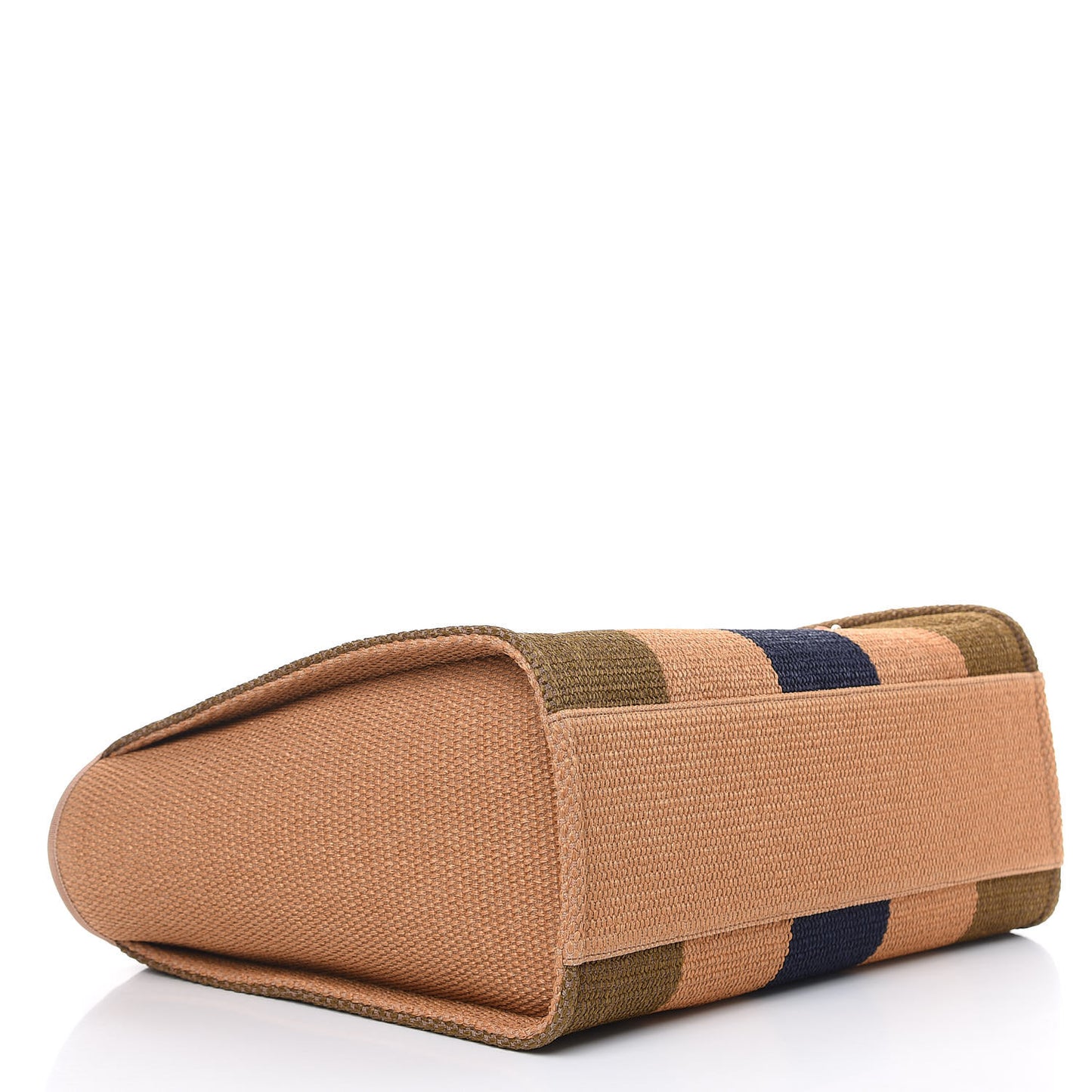 Straw Raffia Calfskin Striped Large Deauville Tote Khaki Beige Navy Blue