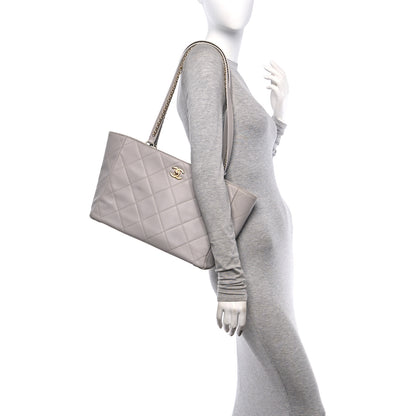 Chanel Calfskin Quilted Book Pocket Shopping Tote Grey 2 of 10
