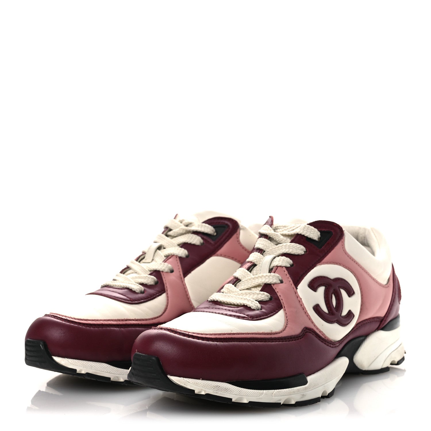 Chanel Calfskin CC Sneakers 38.5 Light Burgundy White Pink 4 of 14