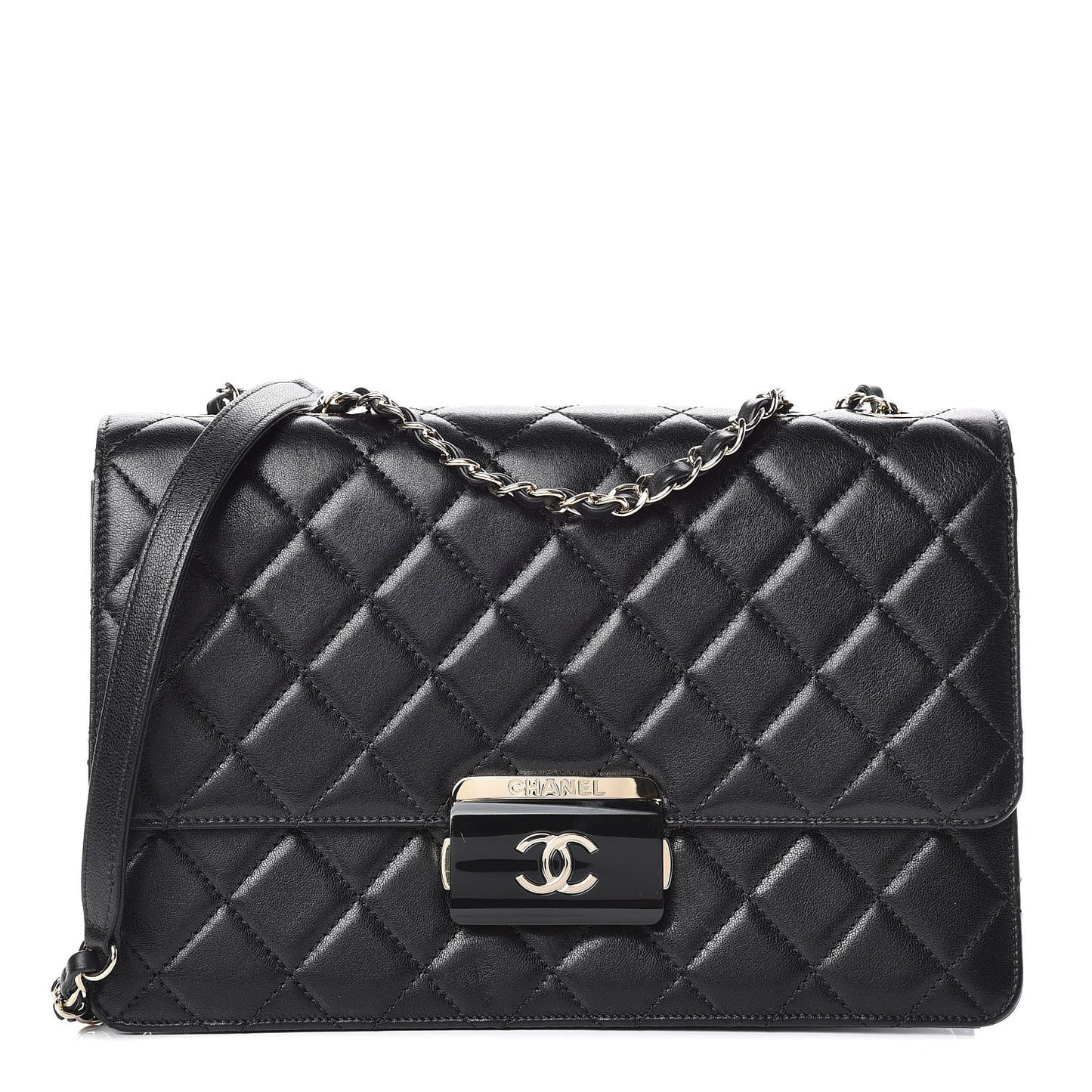 Sheepskin Quilted Large Beauty Lock Flap Black