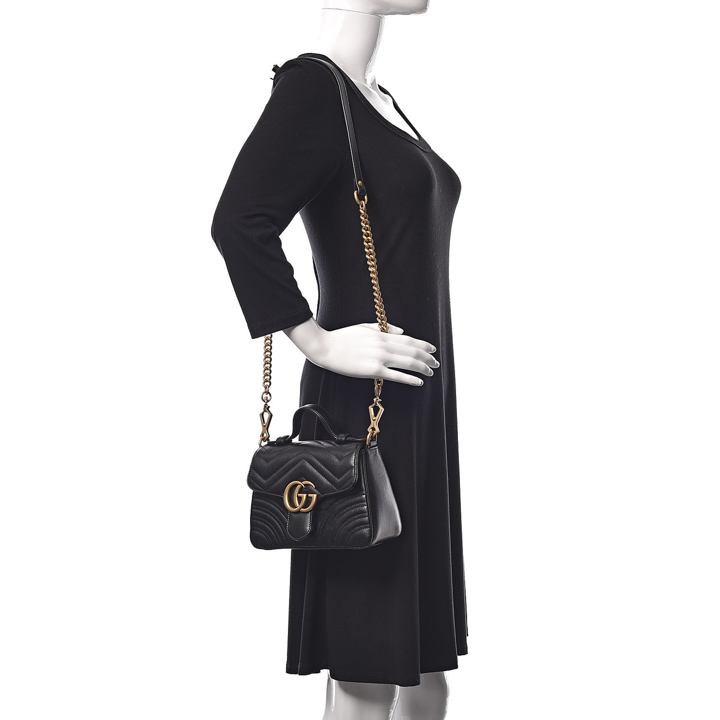 Calfskin Matelasse Mini GG Marmont Top Handle Shoulder Bag Black