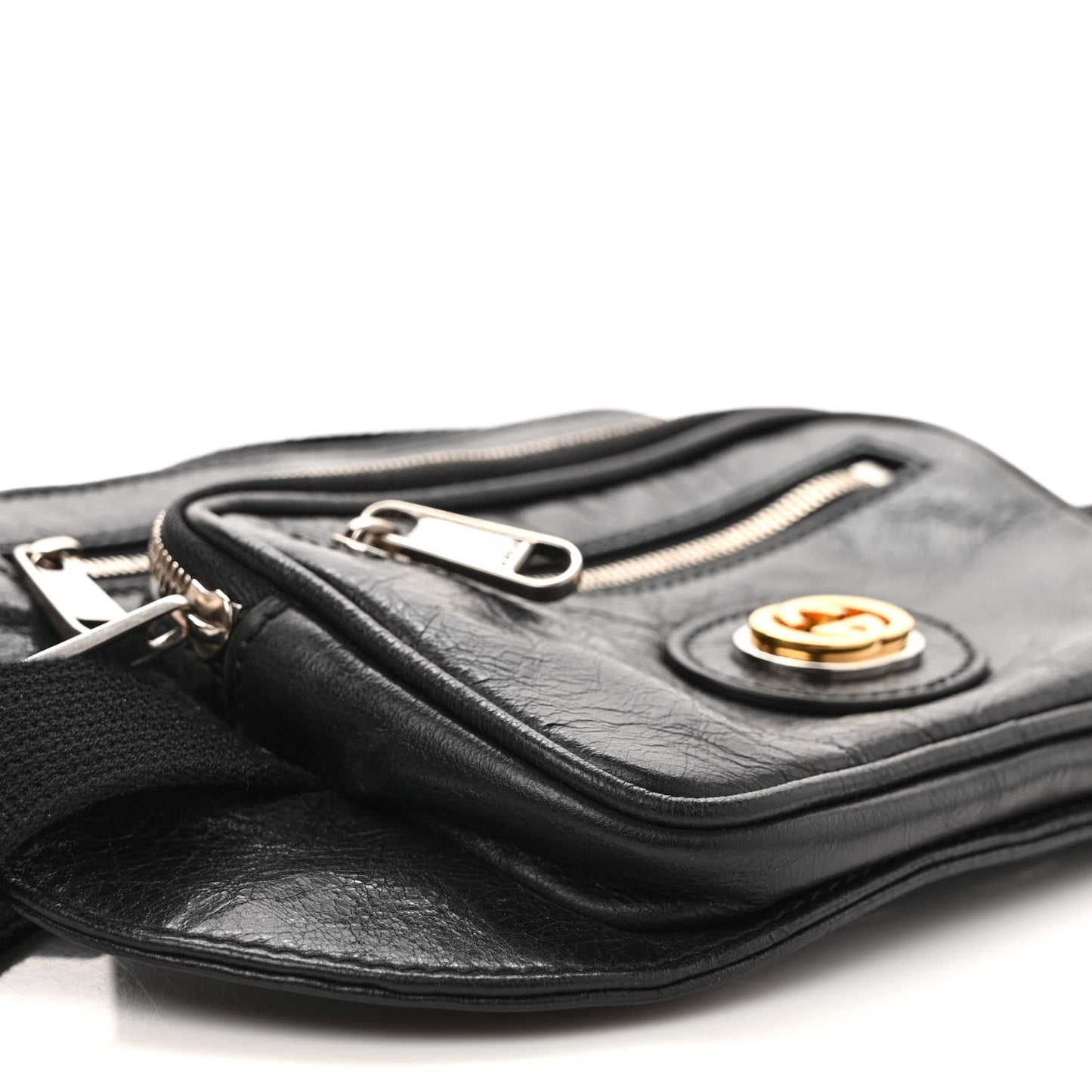 Fluffy Calfskin Morpheus Double Zip Belt Bag Black
