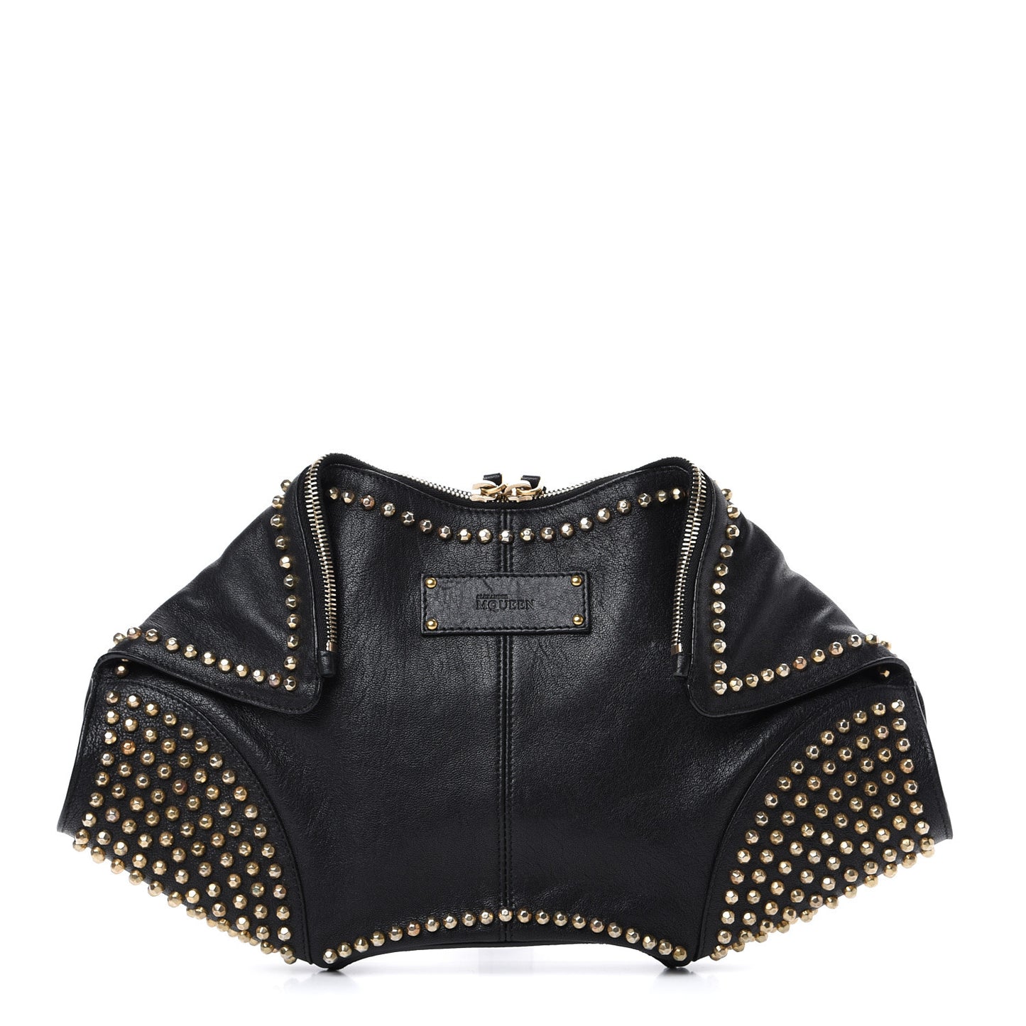 Calfskin Studded De Manta Clutch Black