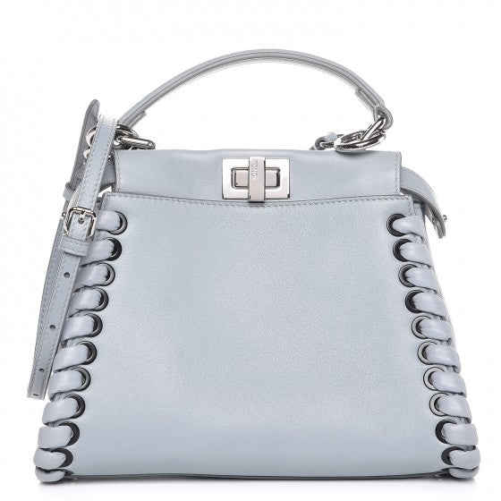 Fendi Nappa Lace Up Mini Peekaboo Iconic Satchel Azzurro Polvere 1 of 8