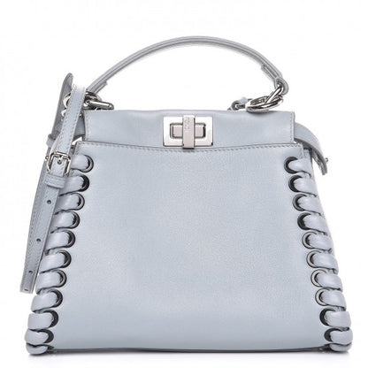 Fendi Nappa Lace Up Mini Peekaboo Iconic Satchel Azzurro Polvere 1 of 8