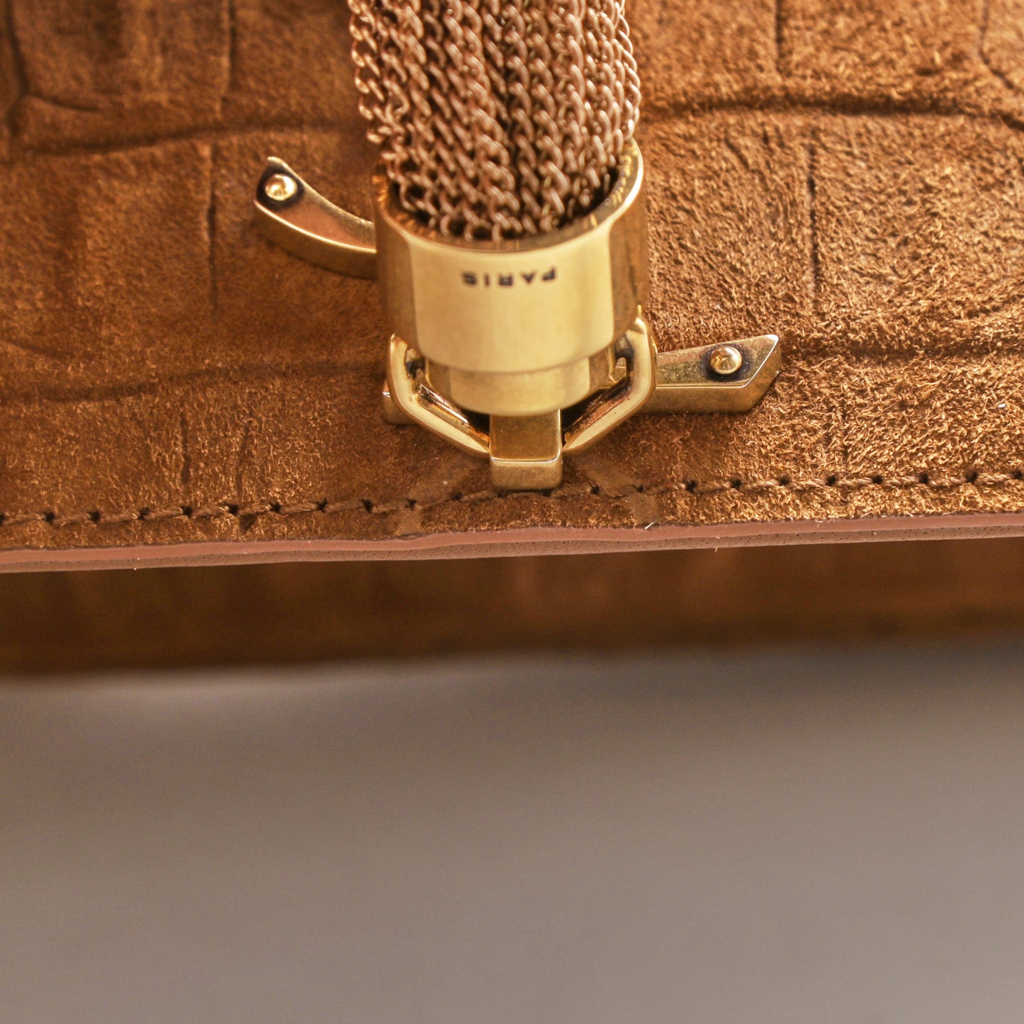 Crocodile Embossed Suede Monogram Tassel Kate 99 Tan