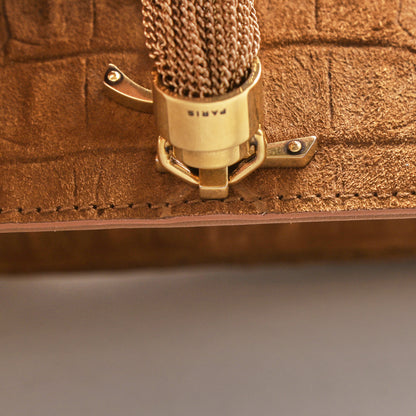 Saint Laurent Crocodile Embossed Suede Monogram Tassel Kate 99 Tan 11 of 11