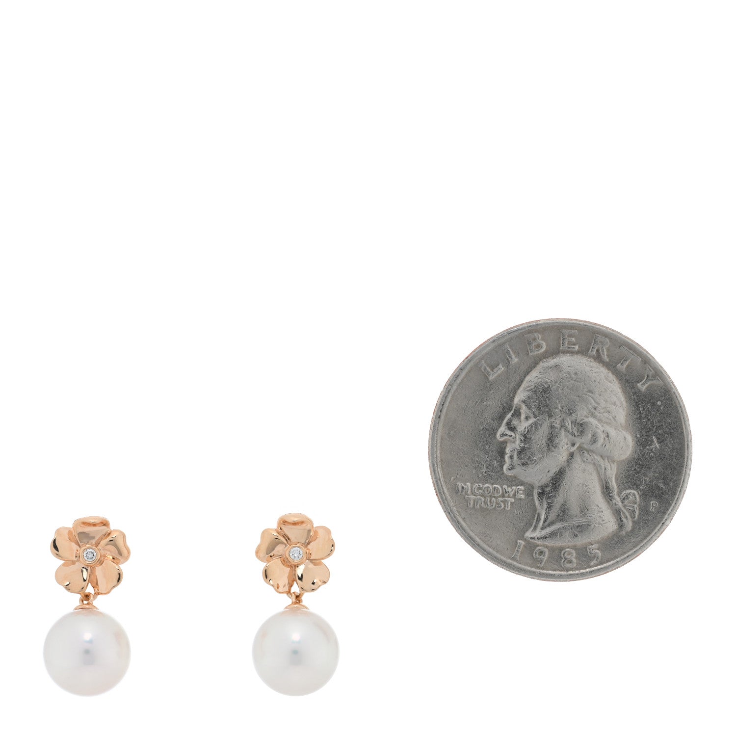 Mikimoto 18K Rose Gold Diamond Akoya Pearl 8mm Cherry Blossom Earrings 2 of 5