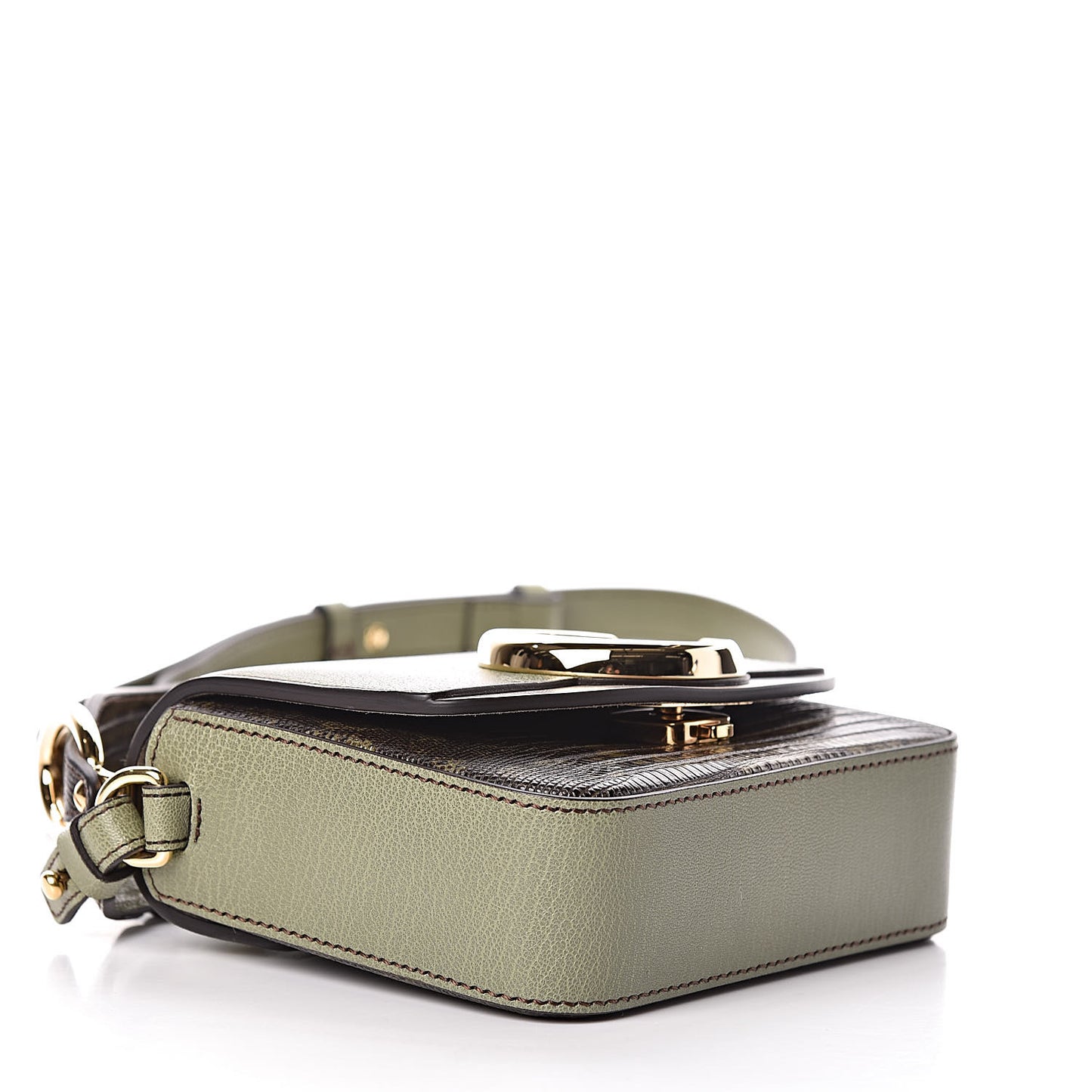 Goatskin Calfskin Lizard Embossed Mini C Double Carry Antique Green