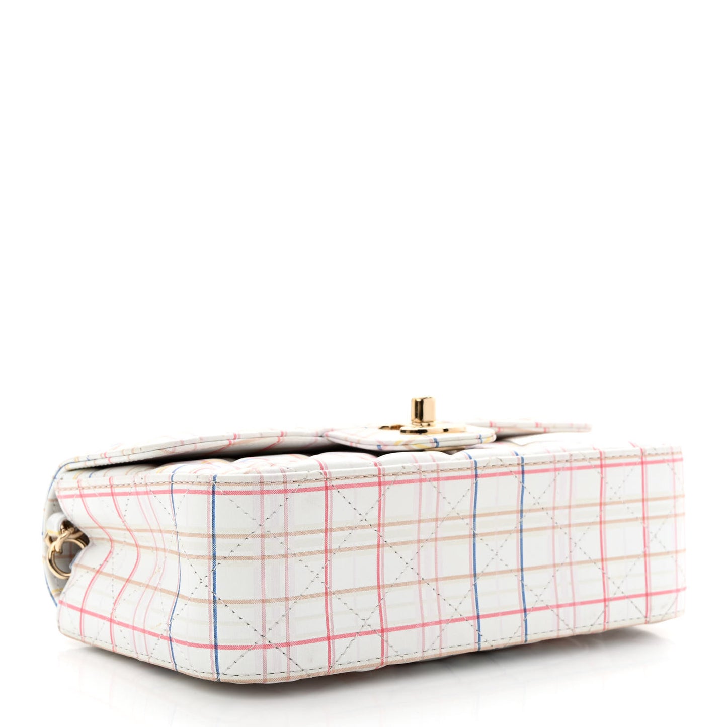 Calfskin Quilted Plaid Printed Small Single Flap White Multicolor