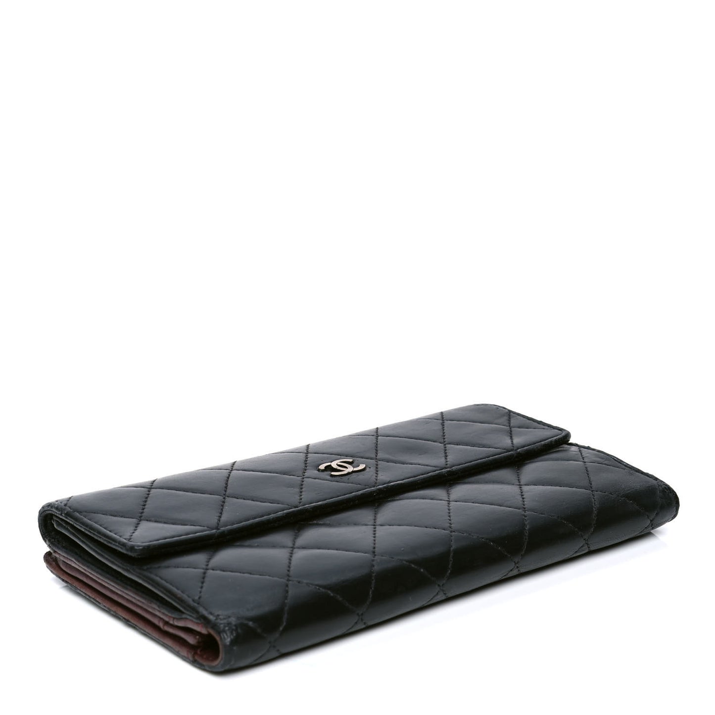 Lambskin Quilted Long Flap Wallet Black