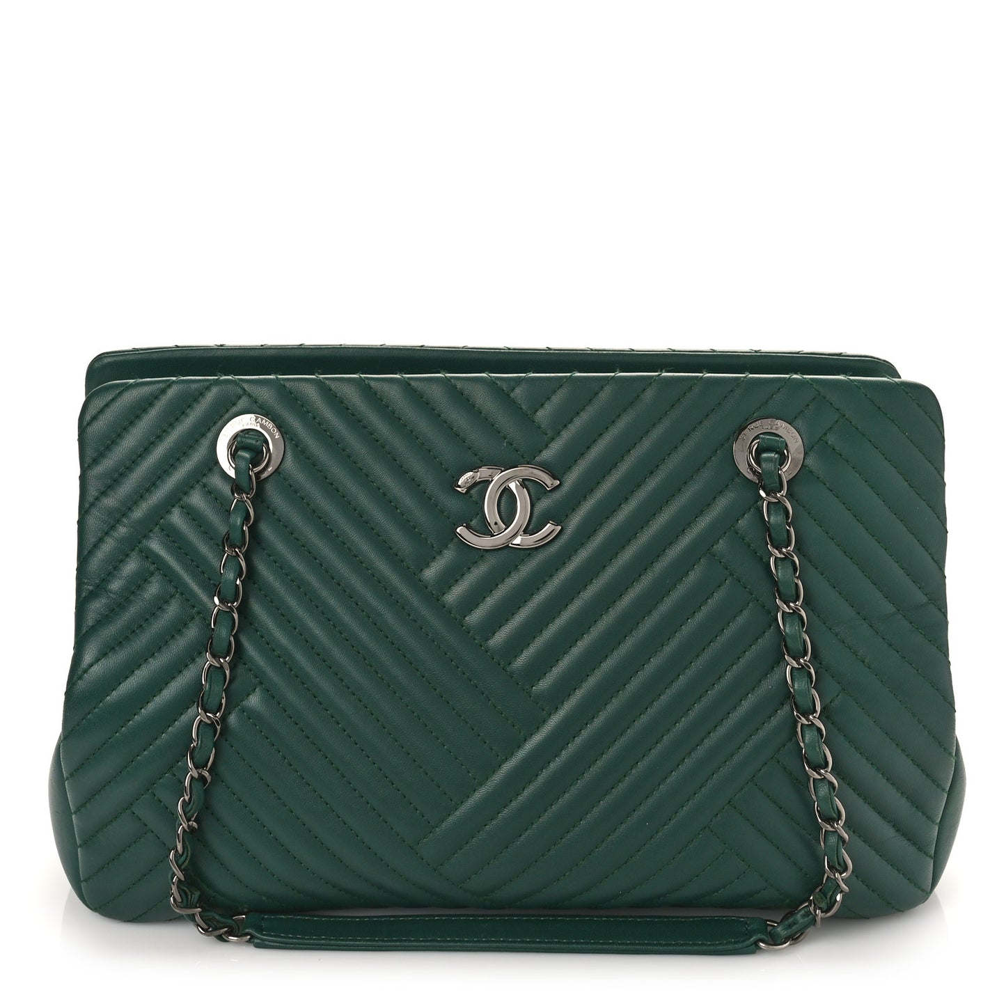 Lambskin Quilted CC Crossing Shopping Tote Green