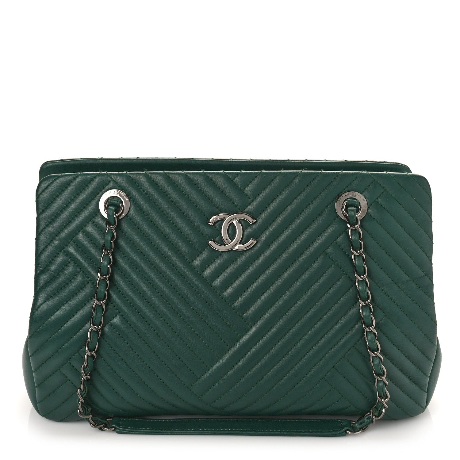 Chanel Lambskin Quilted CC Crossing Shopping Tote Green 1 of 10