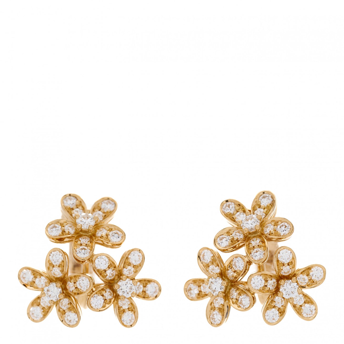 18K Yellow Gold Diamond Socrate 3 Flowers Earrings