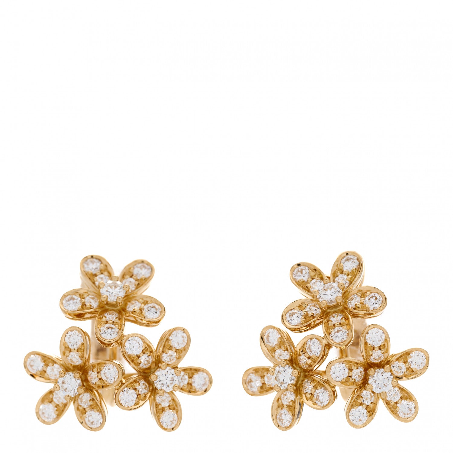 Van Cleef & Arpels 18K Yellow Gold Diamond Socrate 3 Flowers Earrings 1 of 5