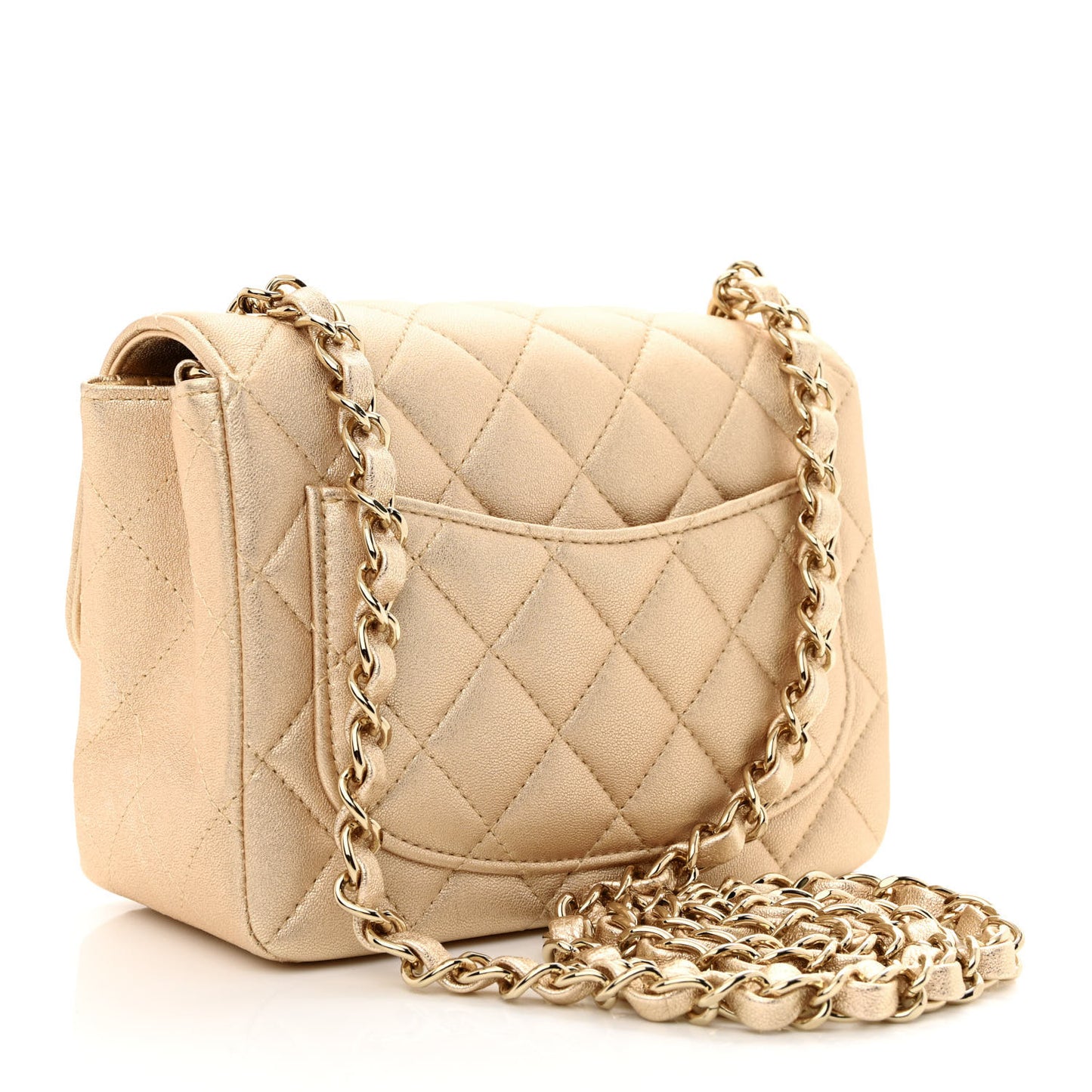 Metallic Lambskin Quilted Mini Square Flap Gold