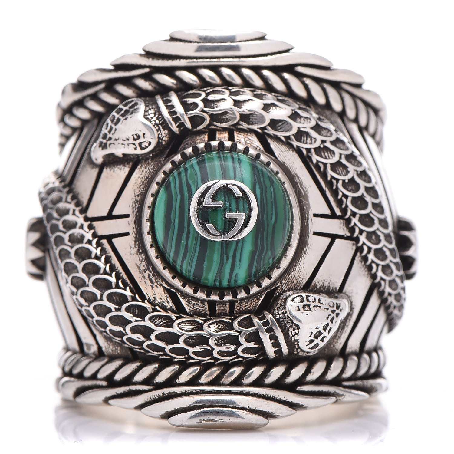 Gucci Sterling Silver Large Garden Ring Green 63 10.25 1 of 7