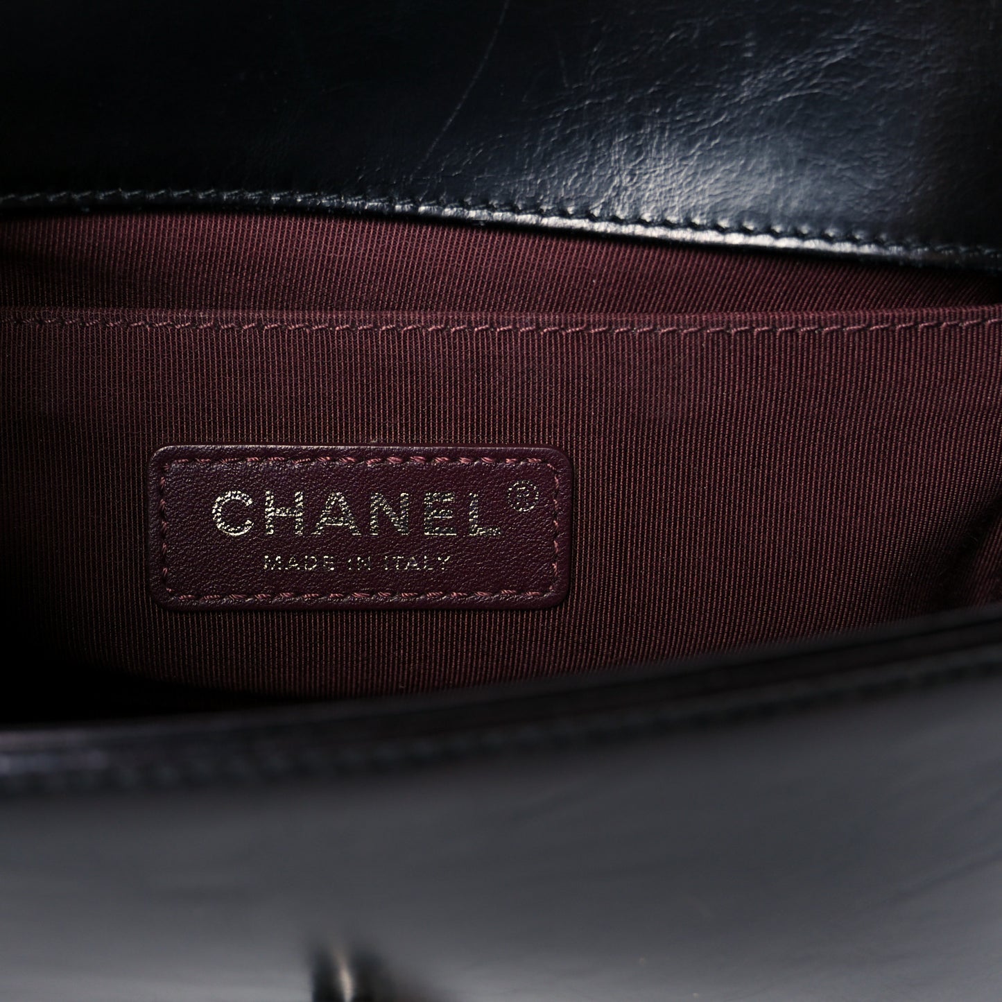 Glazed Calfskin Quilted Small Boy Chained Flap Black
