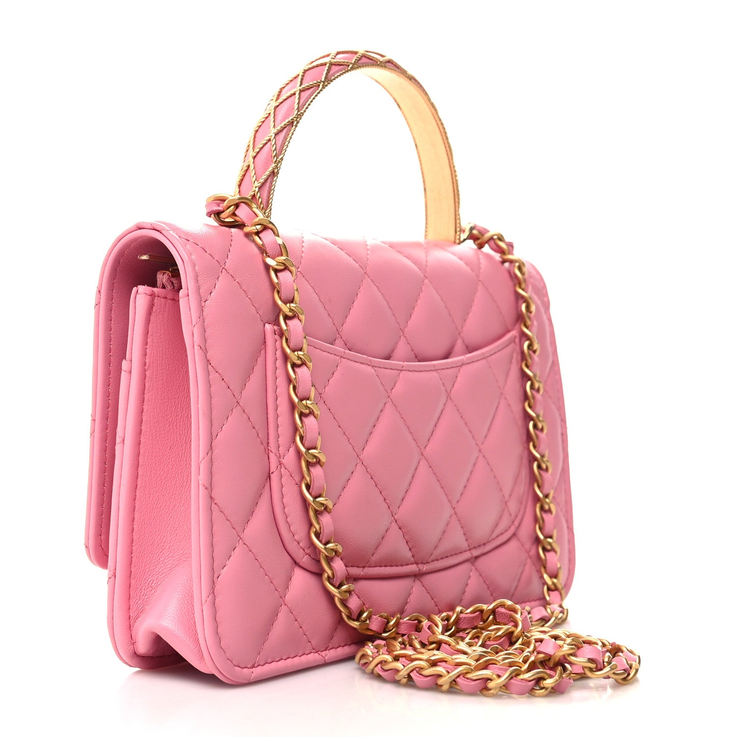 Chanel Lambskin Quilted Multicolor Top Handle Wallet On Chain WOC Light Pink 3 of 12