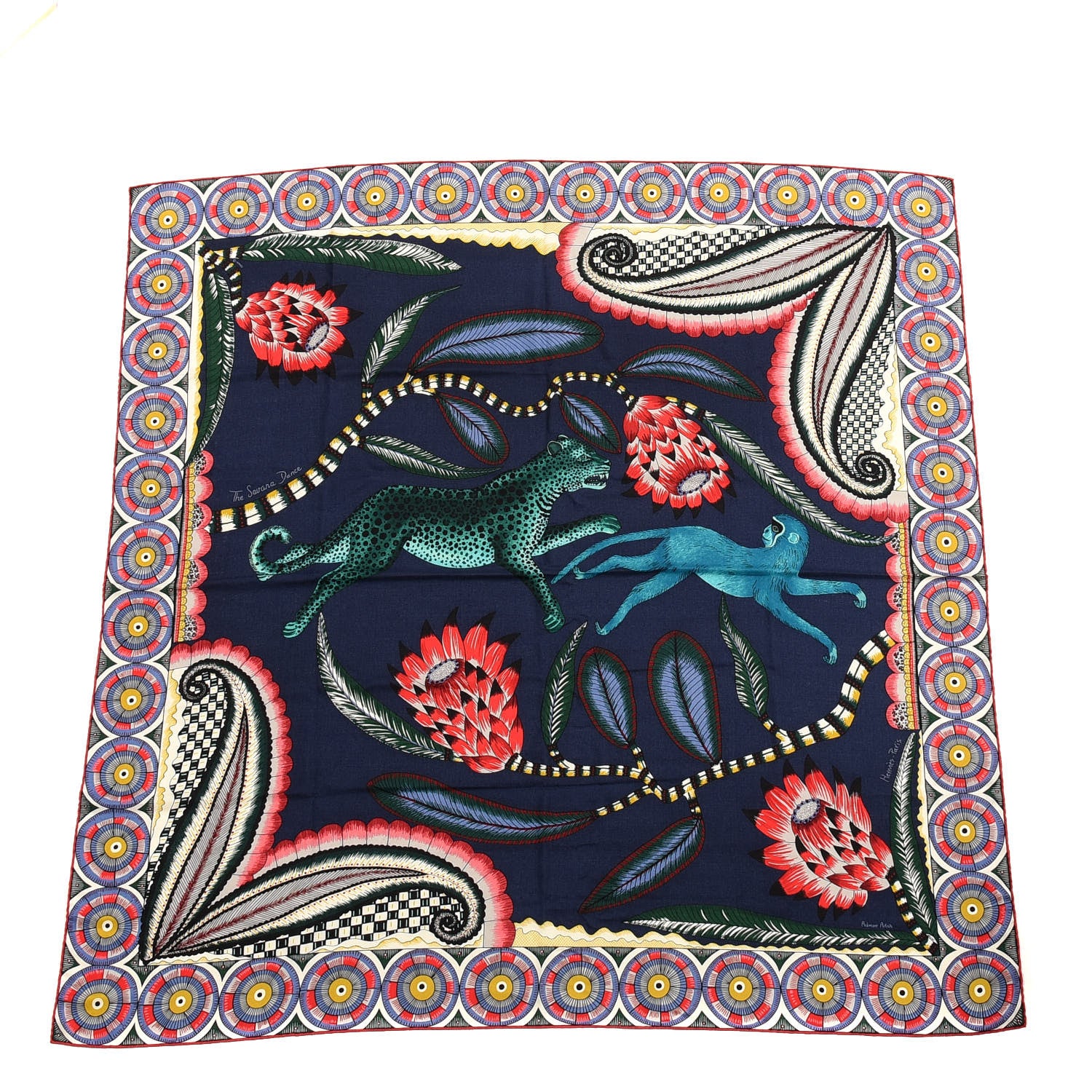 Hermes Cashmere Silk The Savana Dance Shawl 140 Marine Vert Corail 1 of 4