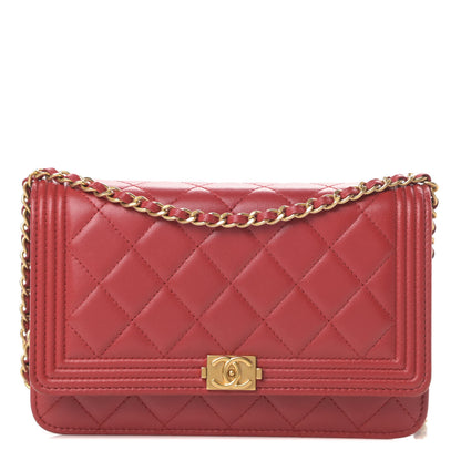 Chanel Lambskin Quilted Boy Wallet On Chain WOC Red 1 of 14