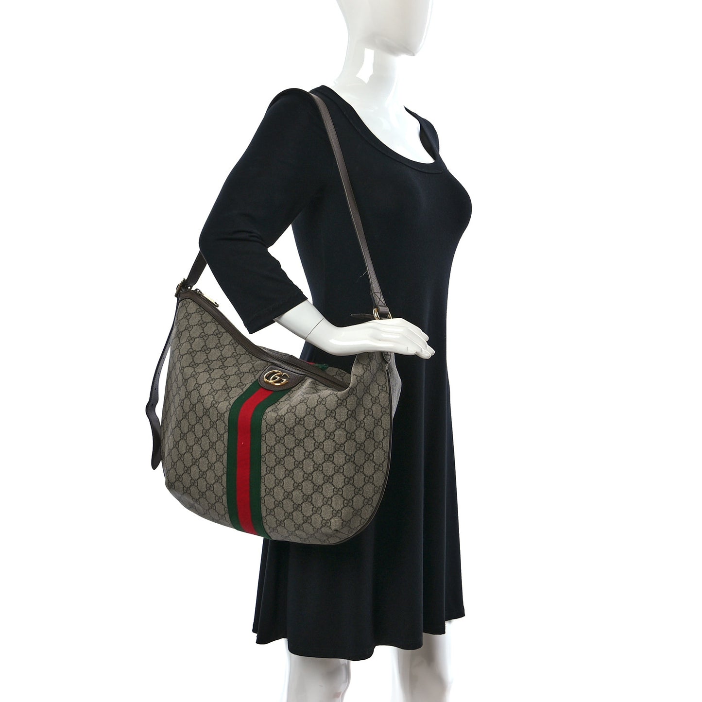 GG Supreme Monogram Web Ophidia Half Moon Hobo Brown