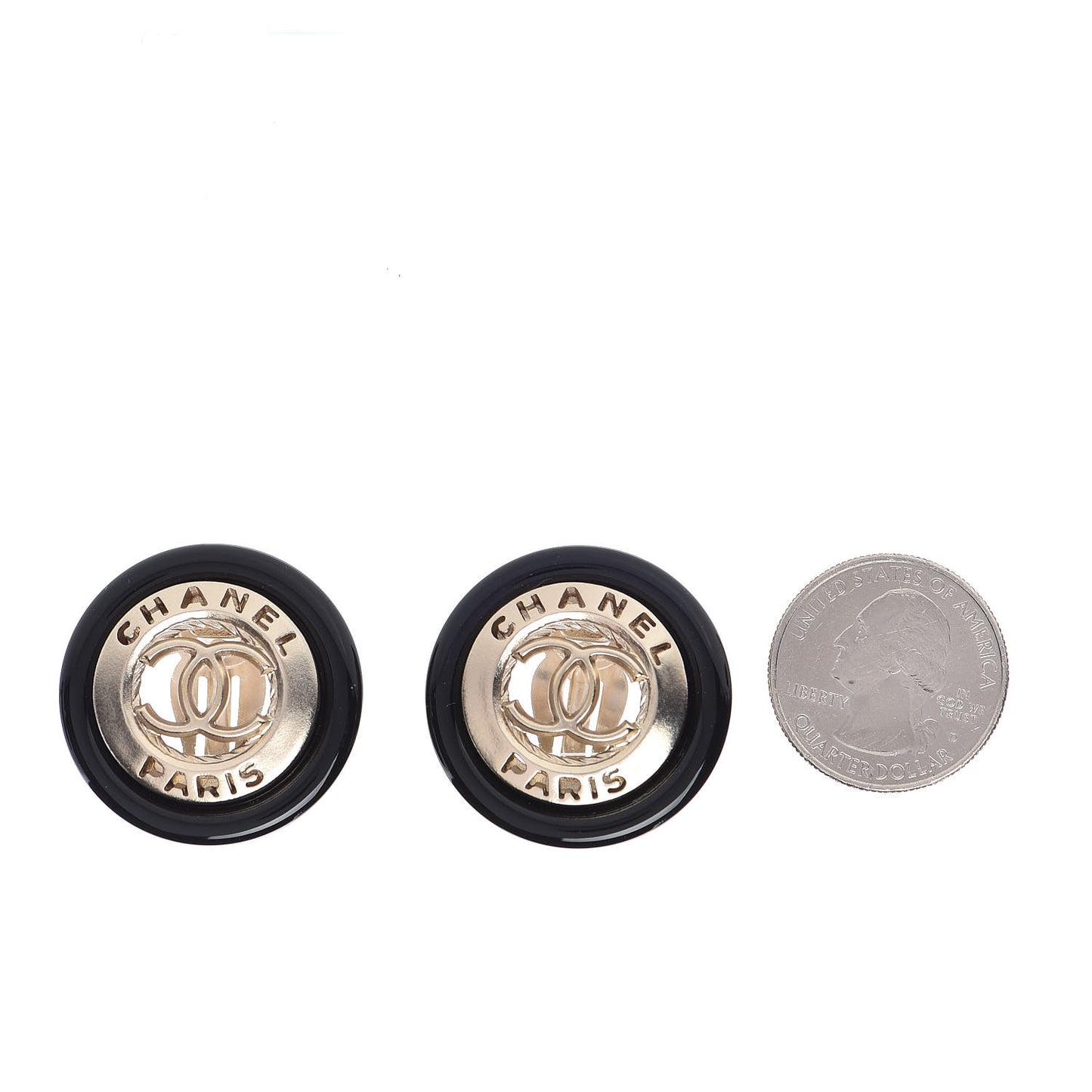 Enamel CC Clip On Earrings Black Gold