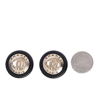Chanel Enamel CC Clip On Earrings Black Gold 2 of 5