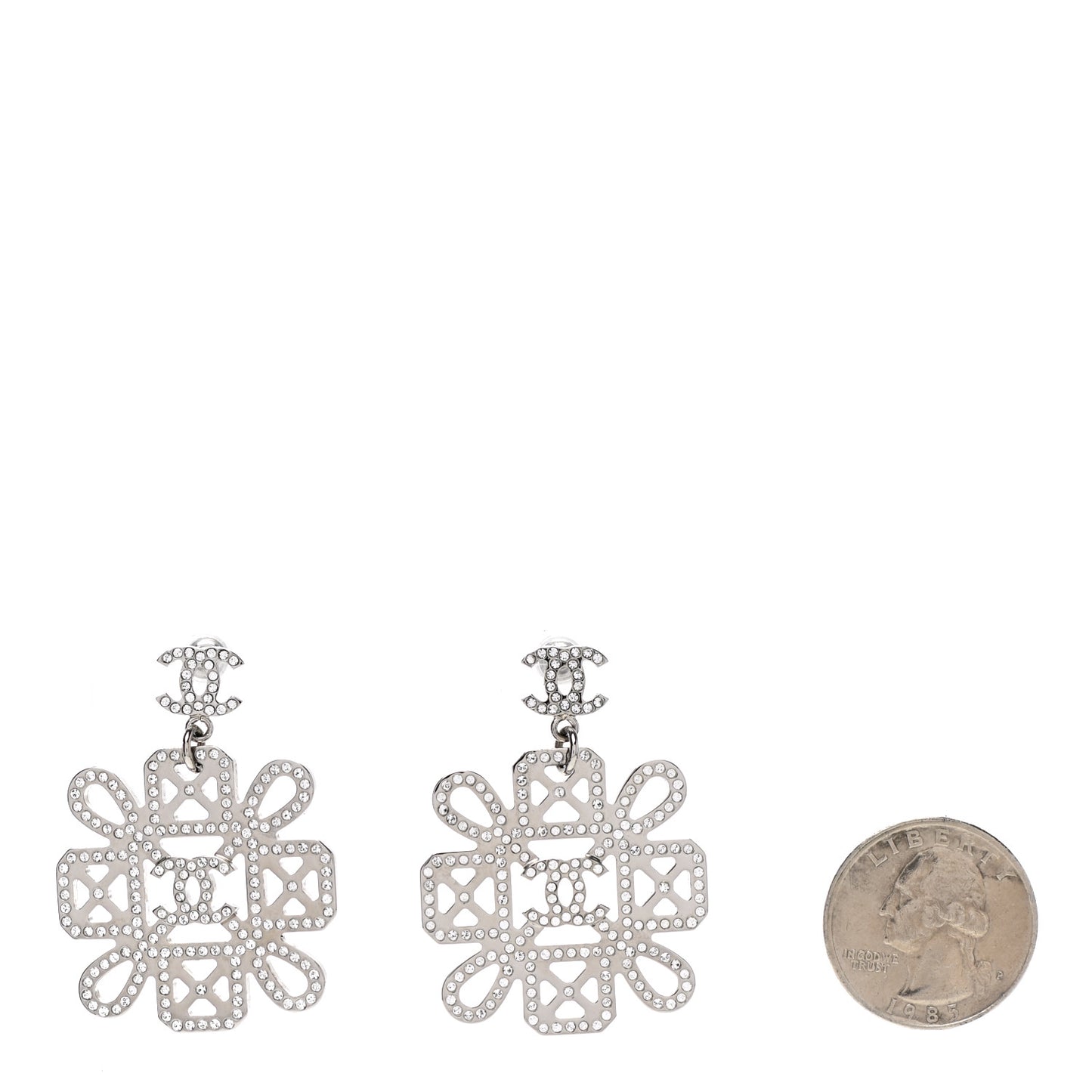 Crystal Strass Cross CC Earrings Silver