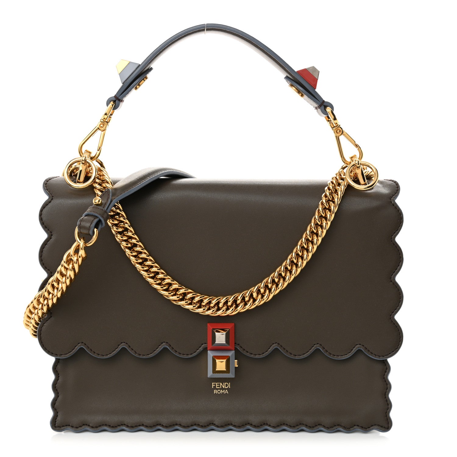 Fendi Vitello Liberty Scalloped Studded Kan I Shoulder Bag Carbone 1 of 12