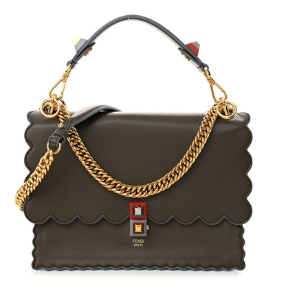 Fendi Vitello Liberty Scalloped Studded Kan I Shoulder Bag Carbone 1 of 12