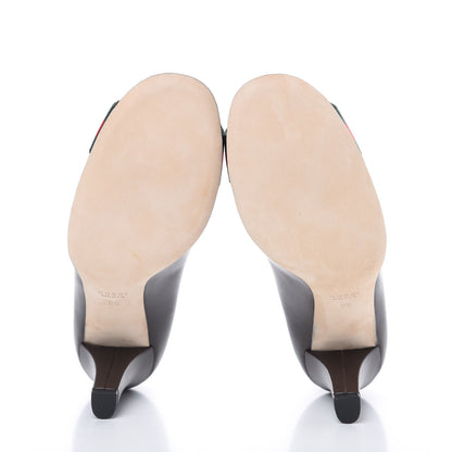 Gucci Calfskin Interlocking GG Web Mid Heel Pumps 39 Dark Cocoa 5 of 8