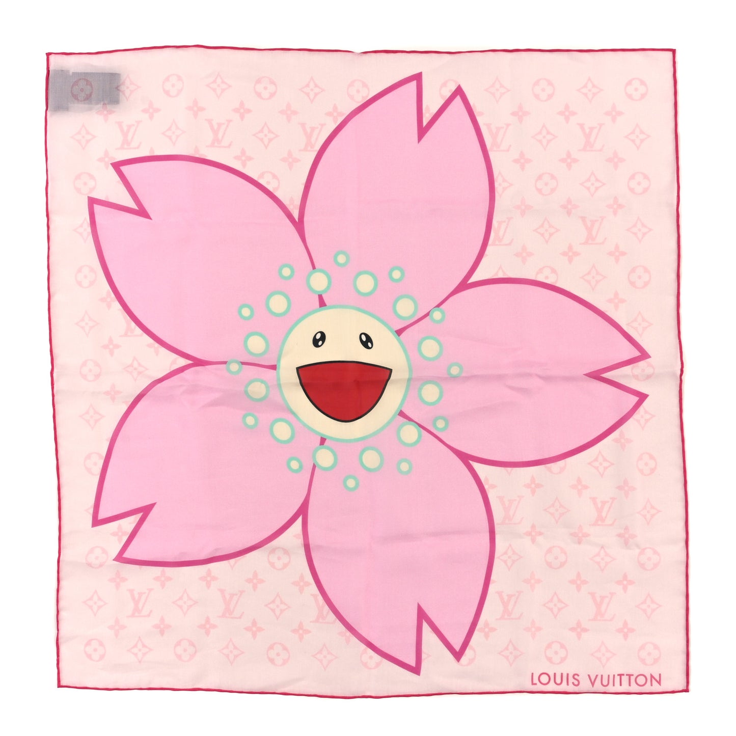 LV X TM Monogram Cherry Blossom Square Scarf Pink Red