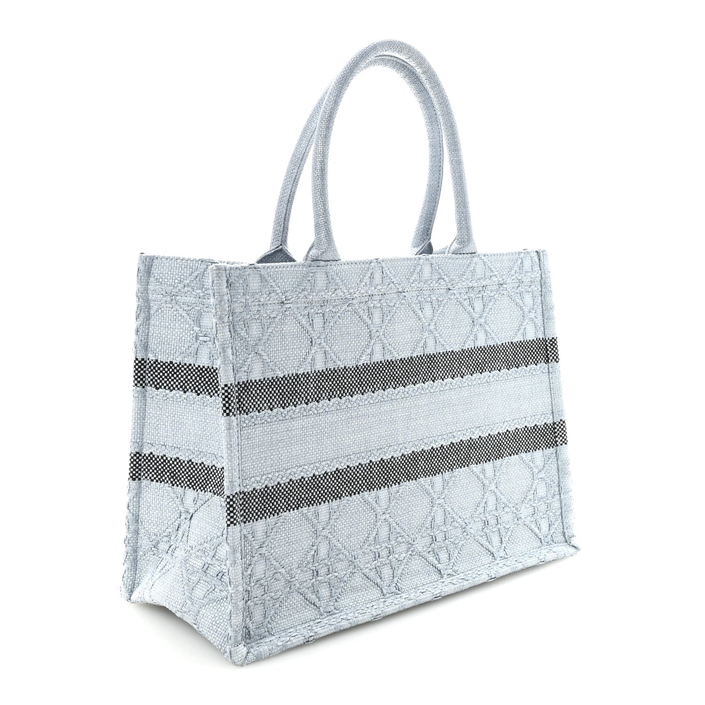 Raffia Cannage Medium Book Tote Blue